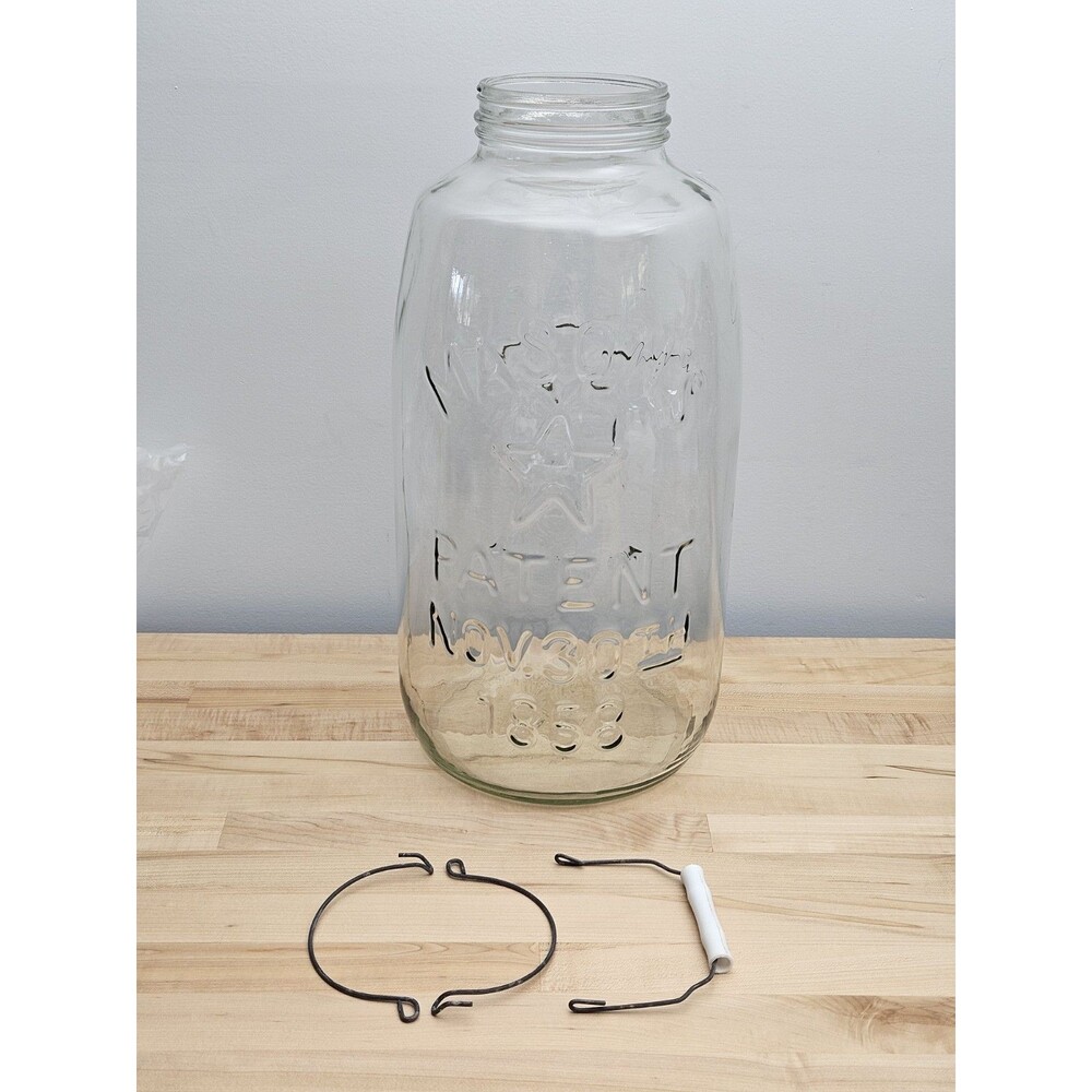 GIANT Vintage Mason Jar 18” Clear Patent Nov 30th 1858 Eagle 5 Gallon w/ Handle